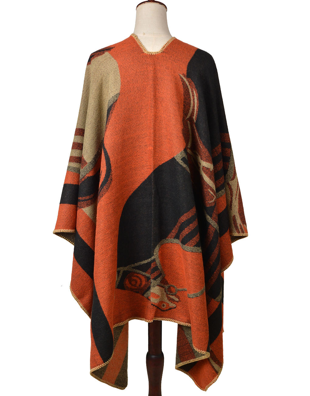 Philomena London Luxurious Cashmere Equestrian Poncho Wrap In Orange