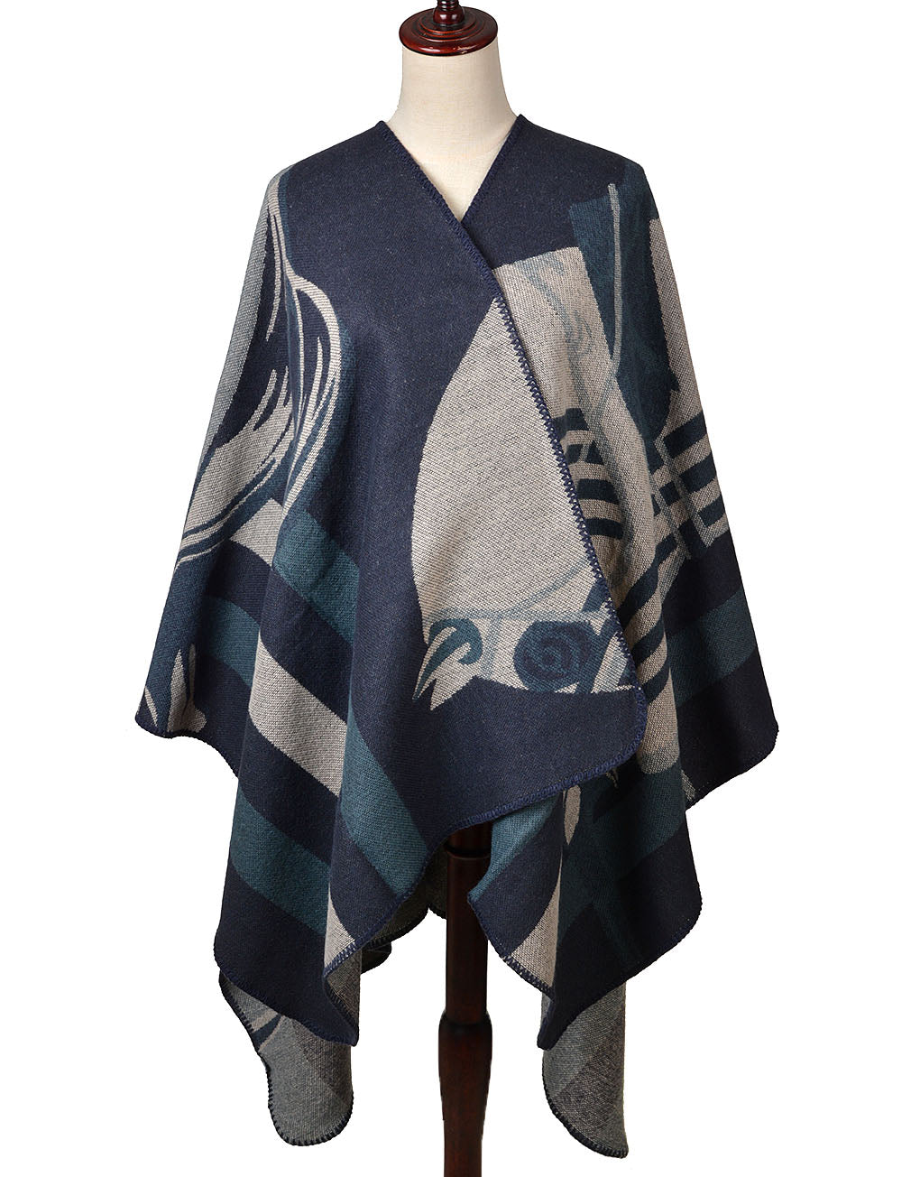 Philomena London Rich Cashmere Equestrian Themed Wrap - Navy