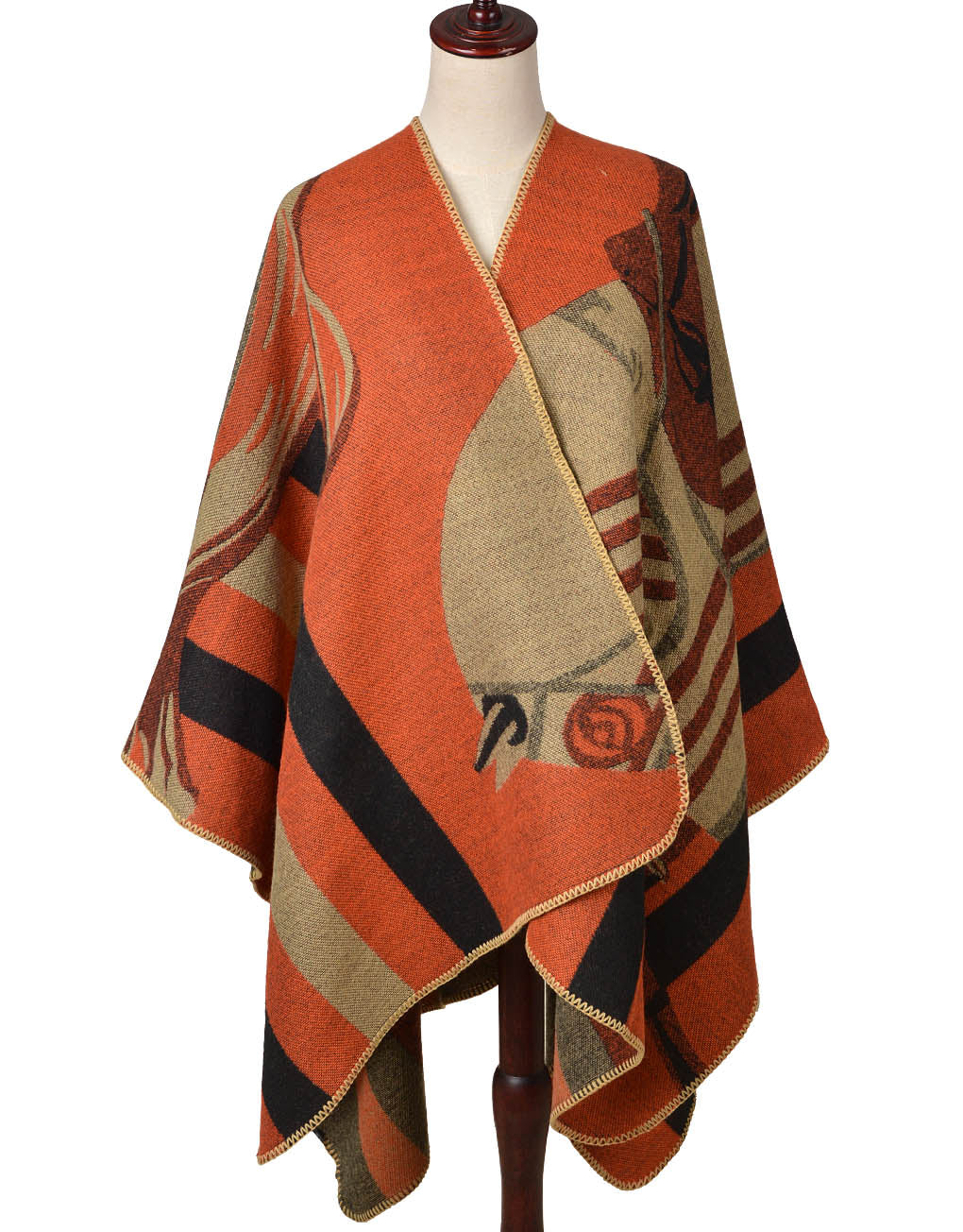 Philomena London Luxurious Cashmere Equestrian Poncho Wrap In Orange