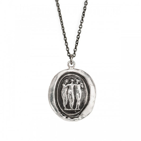 Pyrrha Three Graces Sterling Silver Talisman Necklace 30 inch Chain