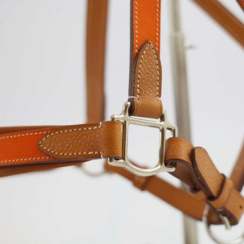 Pravins Sellier Luxury Leather Head Collar Size Full - Orange